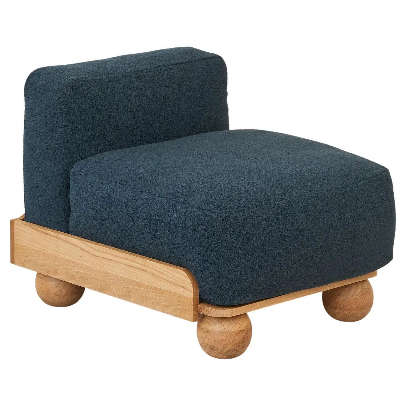 Batson Oak Wood & Velvet 1 Seater Sofa Dark Blue