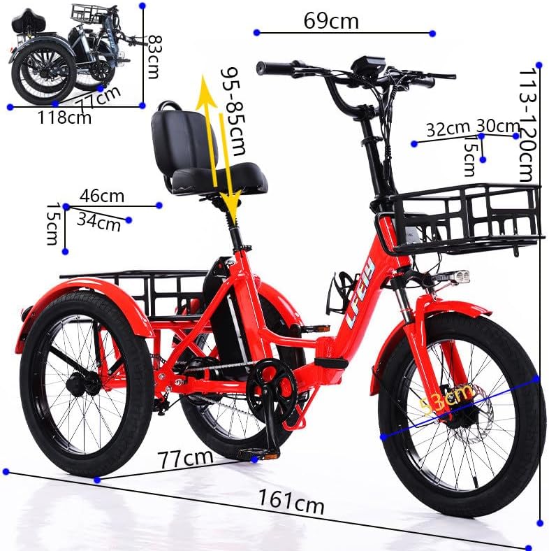 Vélo Cargo électrique 3 Roues 20 Pouces pour Adultes | 5 Vitesses | Panier De Rangement | Pneus Larges | Pliable | Facile à Monter | Charge Maximale : 200 kg Grey