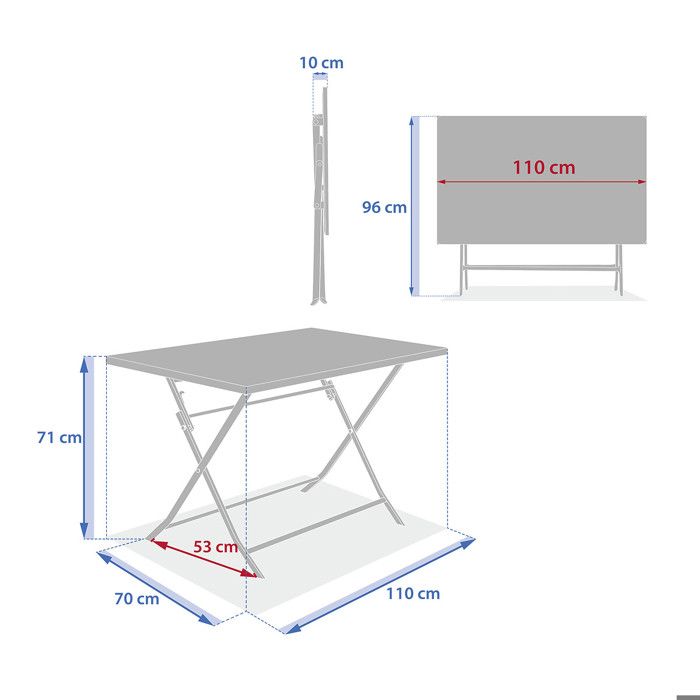 Table de jardin pliante carrée "Greensboro" pétrole 2 places en acier traité époxy - Hespéride