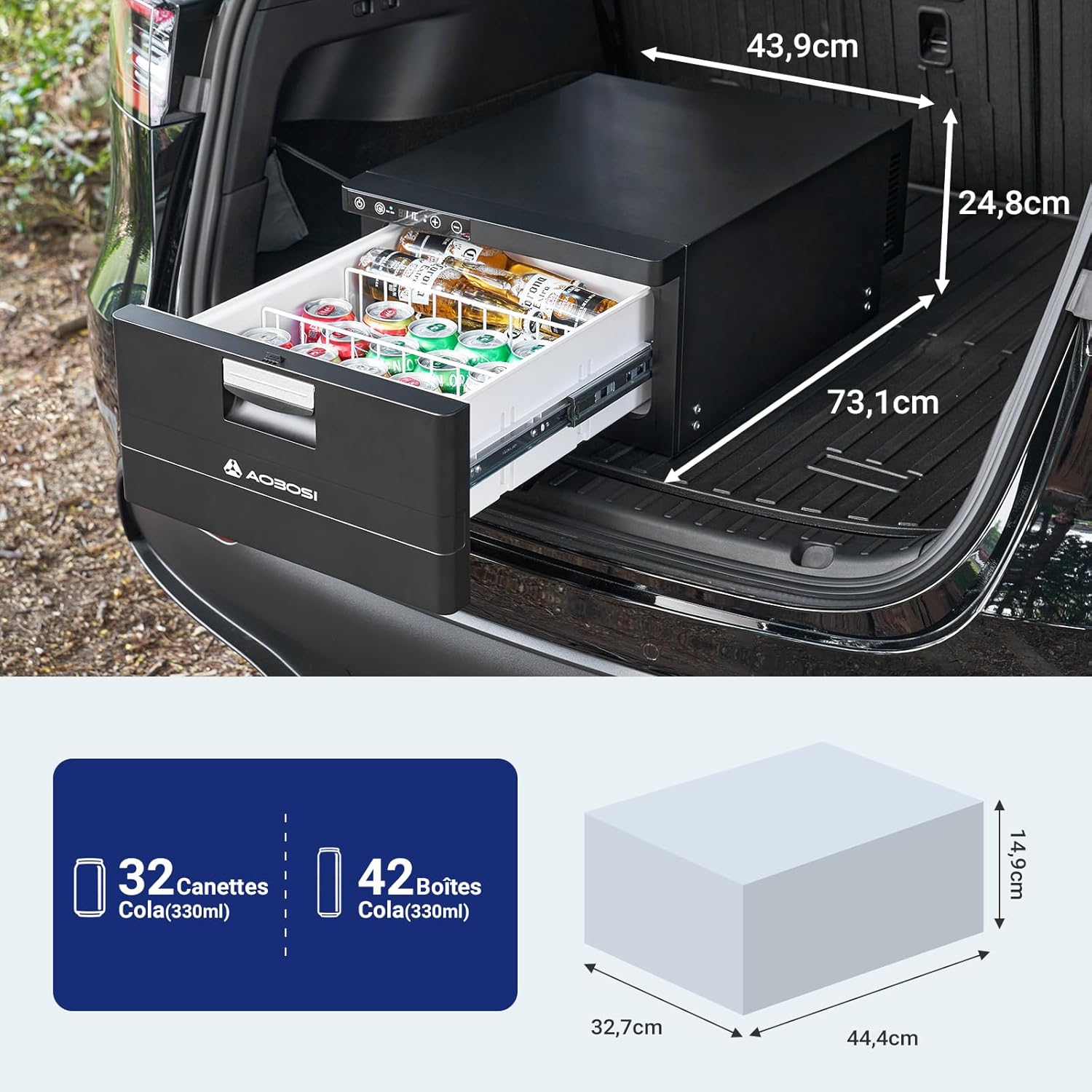 AAOBOSI 31L Tiroir Glaciere Electrique, Frigo Voiture avec APP, Réfrigérateur pour Camping-Car 12V/24V, -20℃ à 20℃ Glaciere a Compression pour Voiture, Camions, Caravanes, Bateaux, Camping et Voyages