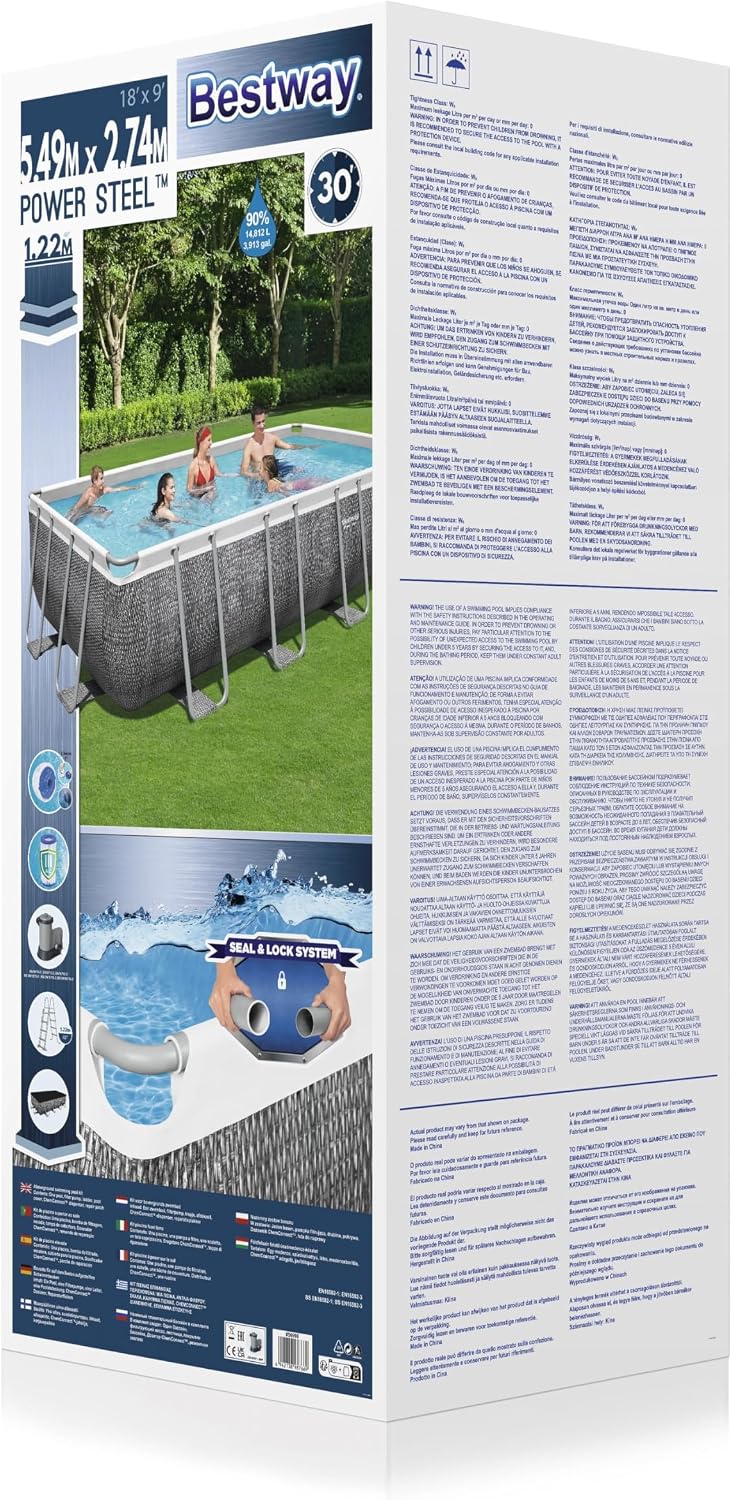Bestway Piscine Hors Sol Rectangle Power Steel 549 x 274 x 122 cm rotin Gris