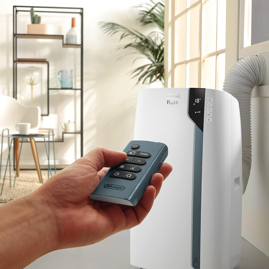 De'Longhi Pinguino PAC EX105 Climatiseur mobile avec technologie EcoRealFeel 10 000 BTU/h, pour pièces jusqu'à 100 m³, fonction déshumidification et ventilation, minuterie 24 heures, classe