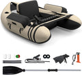GYMAX Bateau Pêche Gonflable Portable, avec Pagaie, Règle à Poisson, Porte-Canne, Palmes, Pompe, Poches de Rangement, Tansport Pratique avec Bandoulières
