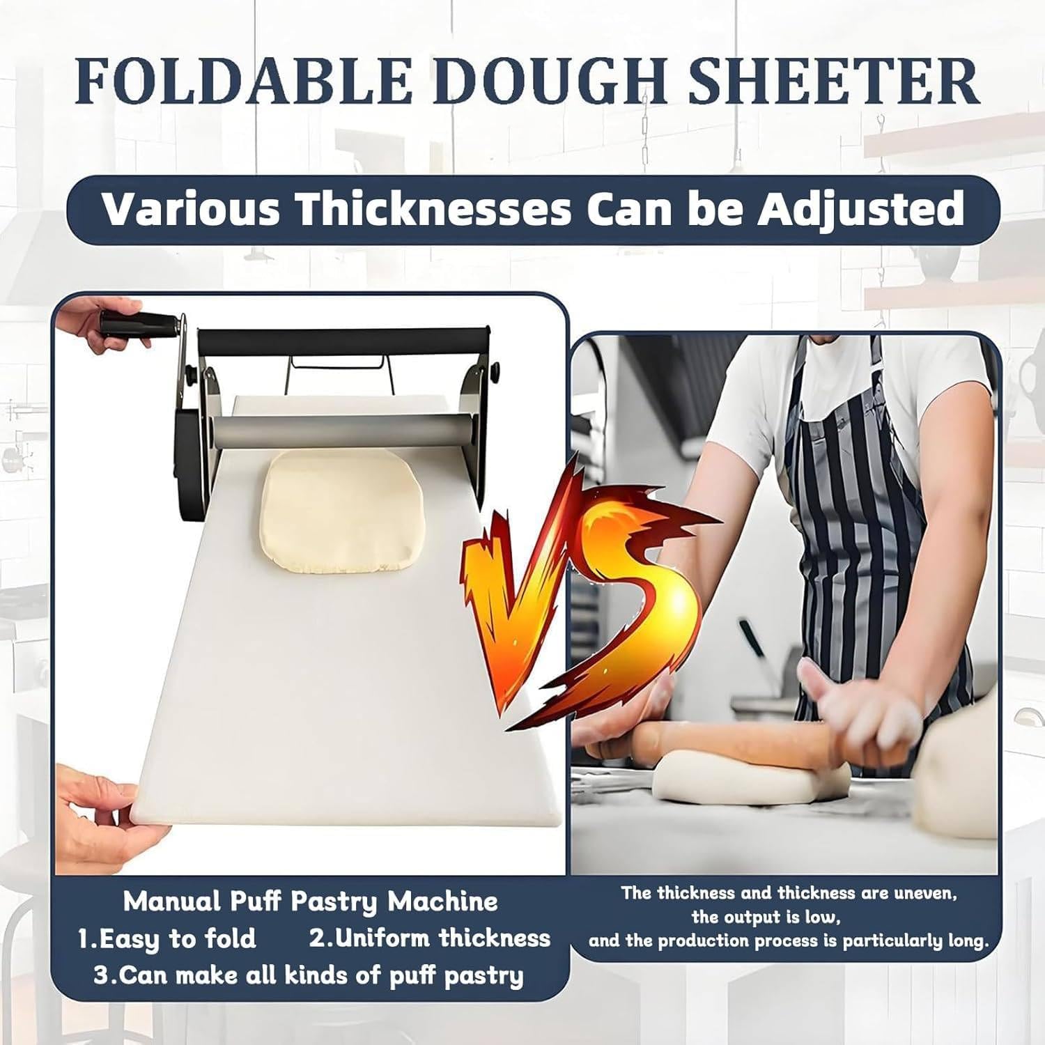 Laminoir à pâte Pliable - Laminoir Manuel 30,5 cm/39,4 cm à épaisseur réglable, 2 laminoirs pour Pizzas, Croissants, pâtisseries et fondants, Design de Table Type300