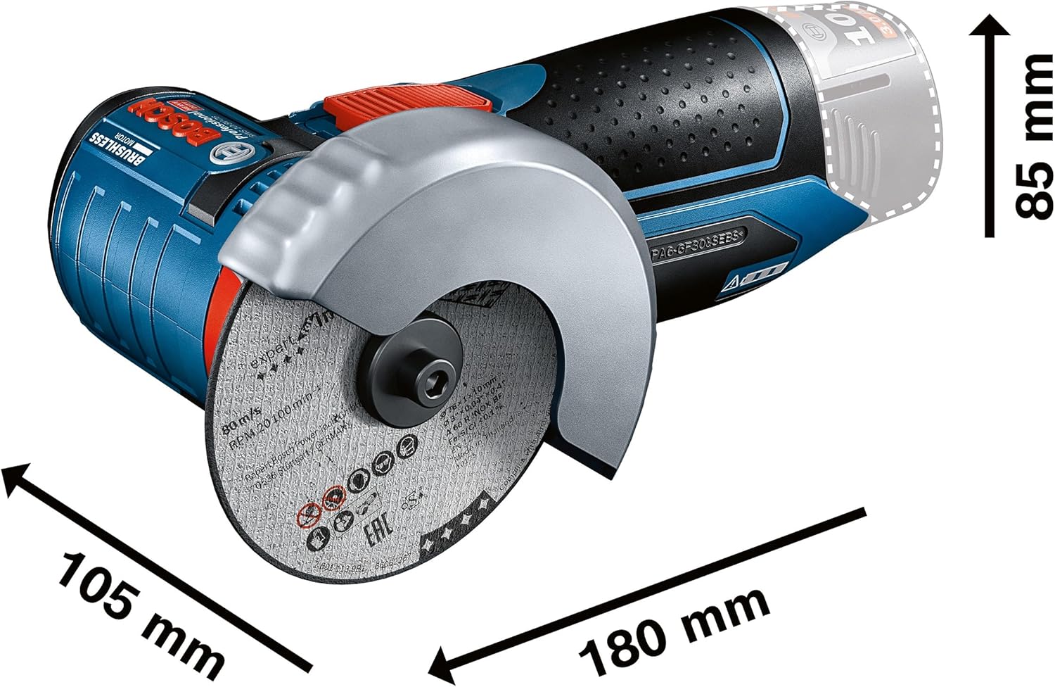 Bosch Professional 12V System meuleuse angulaire sans-fil GWS 12V-76 (avec 2 batteries de 2,0 Ah, set disques à tronçonner/meules à ébarber 5 pièces, sacoche)