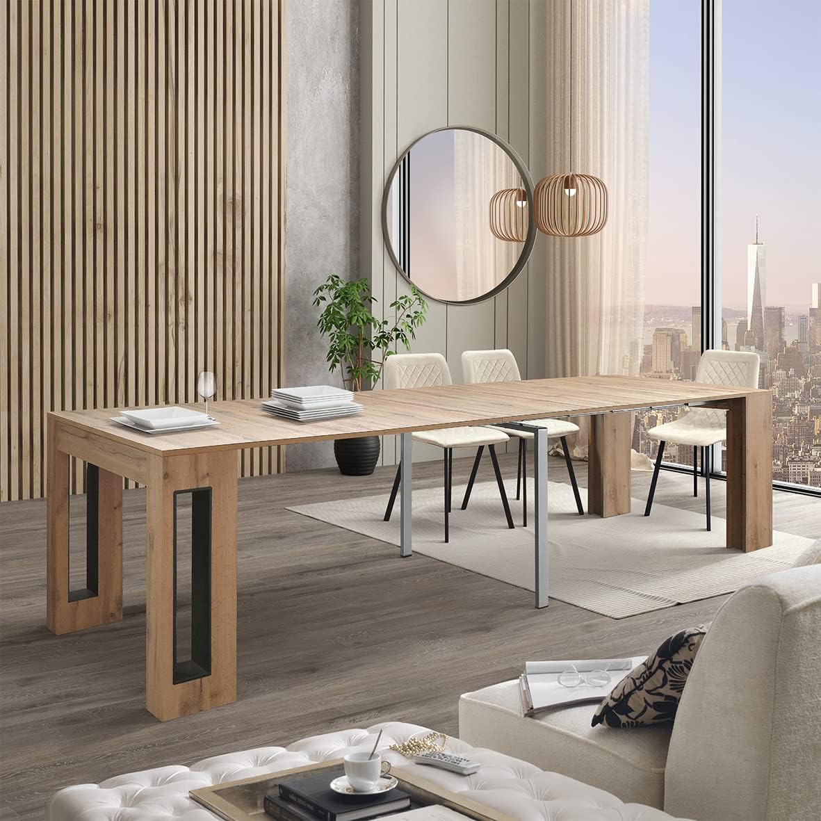 PAZZO DESIGN, Table Console Extensible avec Porte Rallonges Elvire, Chêne Rustique, Jusqu'à 12 Places, Table Console Cuisine, Made in Italy, De 45 à 300 cm - id_1931