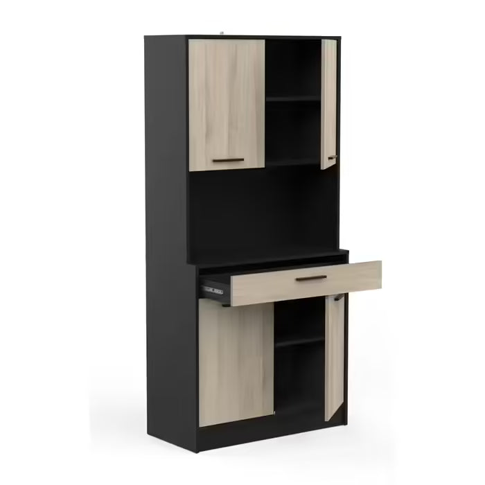 Buffet De Cuisine Coloris Chêne Kronberg Noir Mat L. 83,3 X H. 176,1 X P. 40 Cm Buffet de cuisine