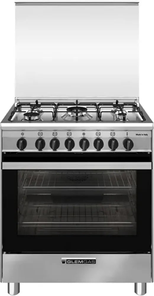 Cuisinière à gaz 5 feux avec four électrique en inox 70x60 cm Classe A