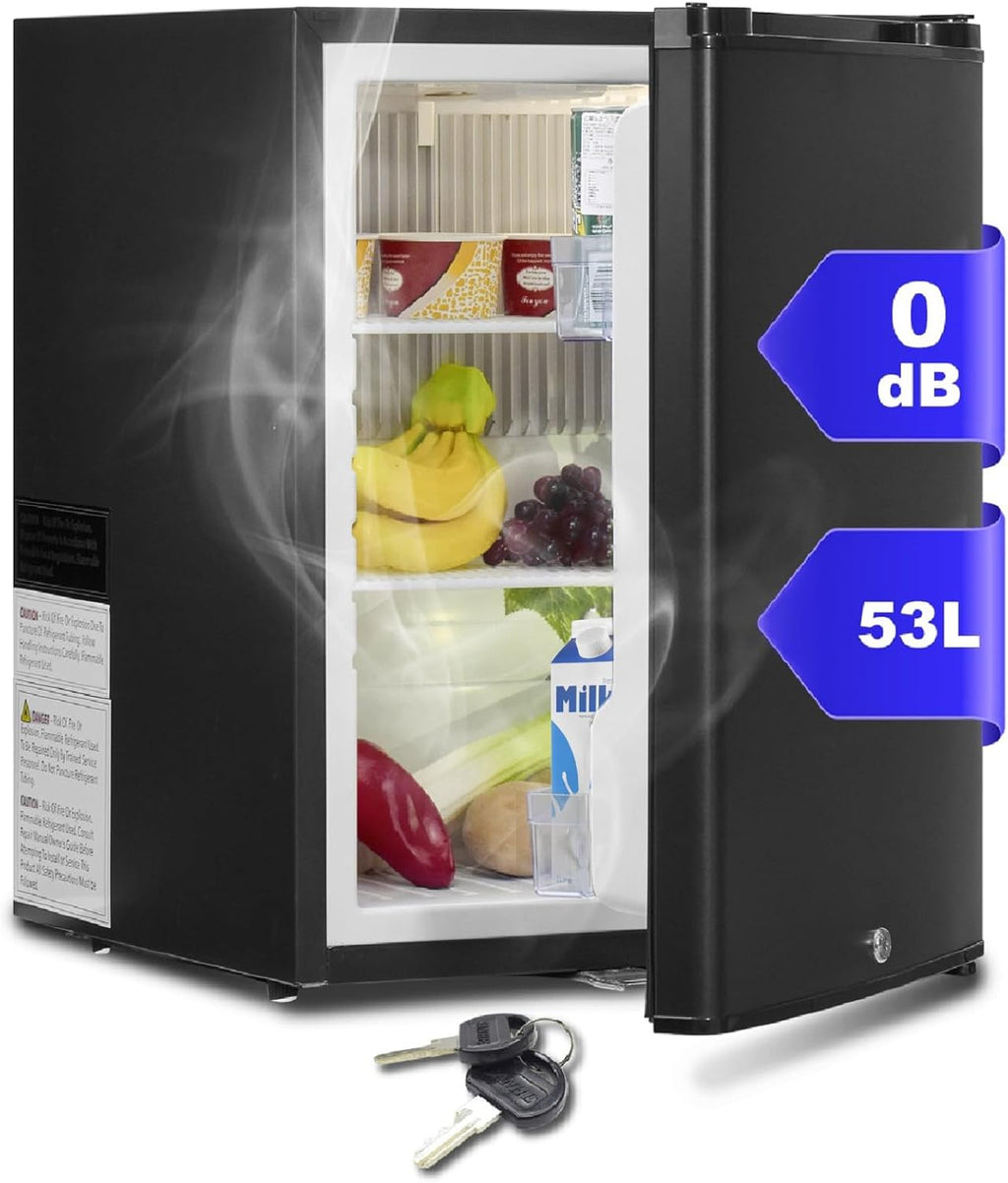 SMETA Frigo 12V 220V, Frigo Camping Car Chambre Silencieux 53L, Réfrigérateur avec Serrure et Porte Réversible, pour Caravane Van Aménagé Voiture Chambre Bureau Gîte, Noir