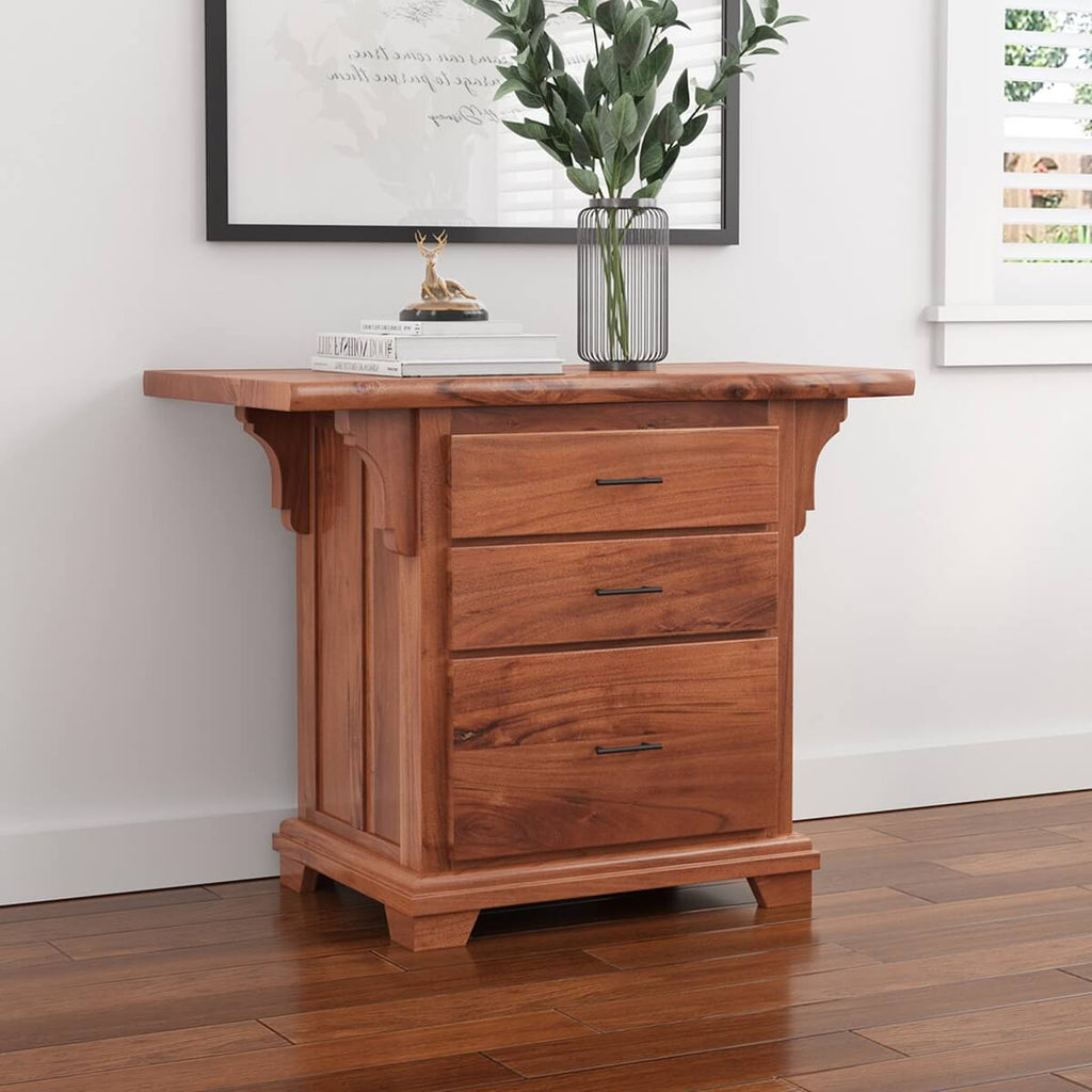 Nismaaya Ace Large Live Edge Top Solid Wood 3 Drawer Vertical File Cabinet