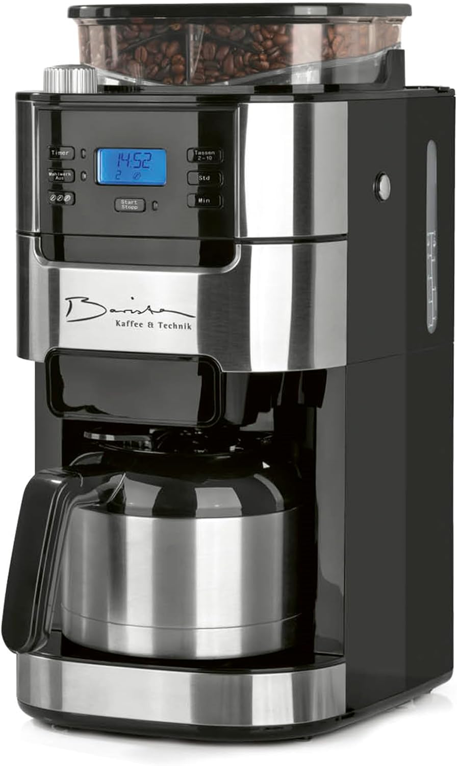 Barista Cafetière Filtre avec verseuse Isotherme 1L pur 12 tasses de café, Machine a cafe grain avec broyeur et écran digital, Fonction de minuterie