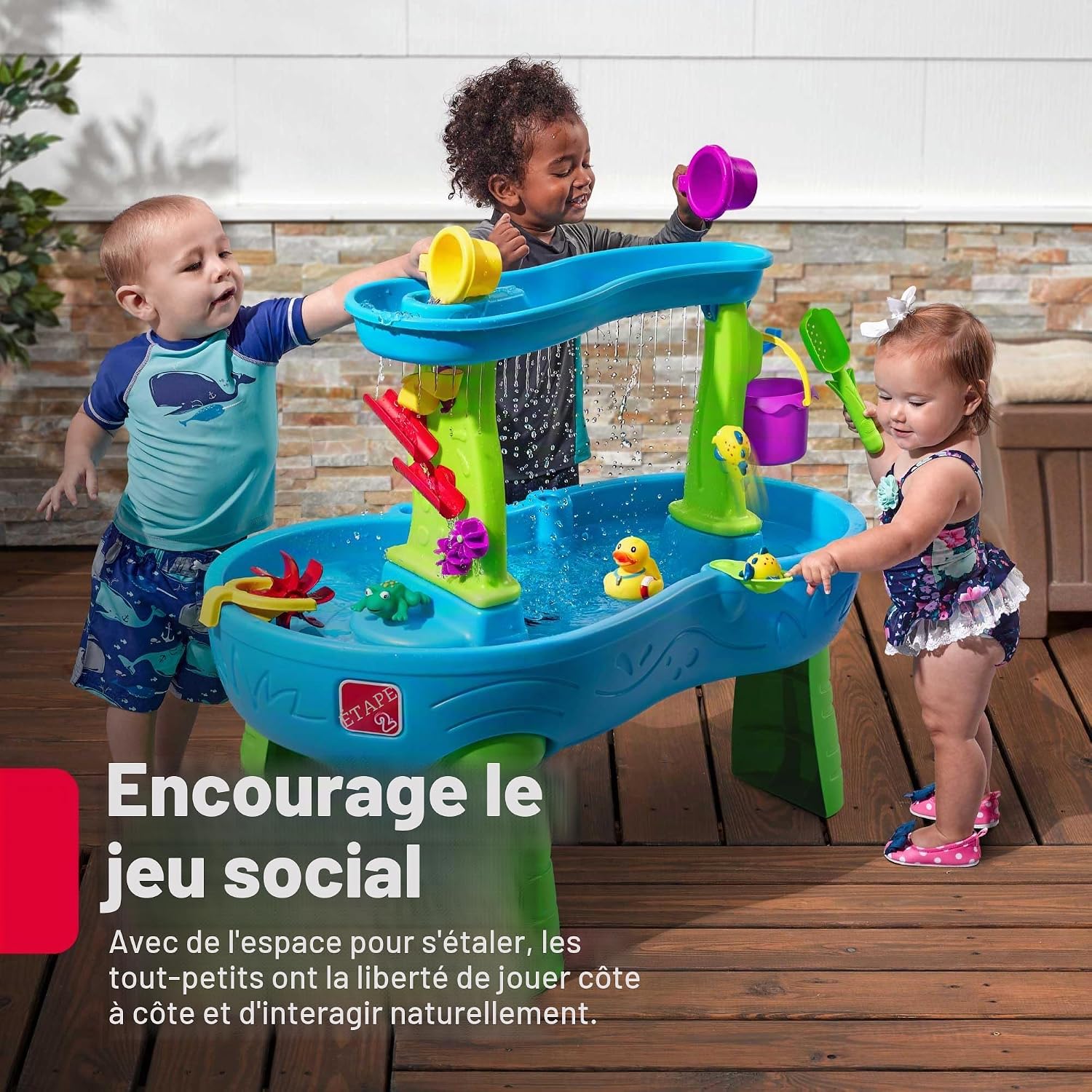 Step2 Rain Shower Splash Table d'eau avec 13 Accessoires - Bleu & Vert | Jeu extérieur Aquatique | Activité pour Le Jardin