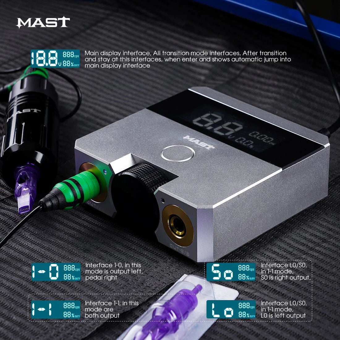 Fuente de Alimentación Mast Skate de Modo Dual con Función de Arranque para Tatuadores