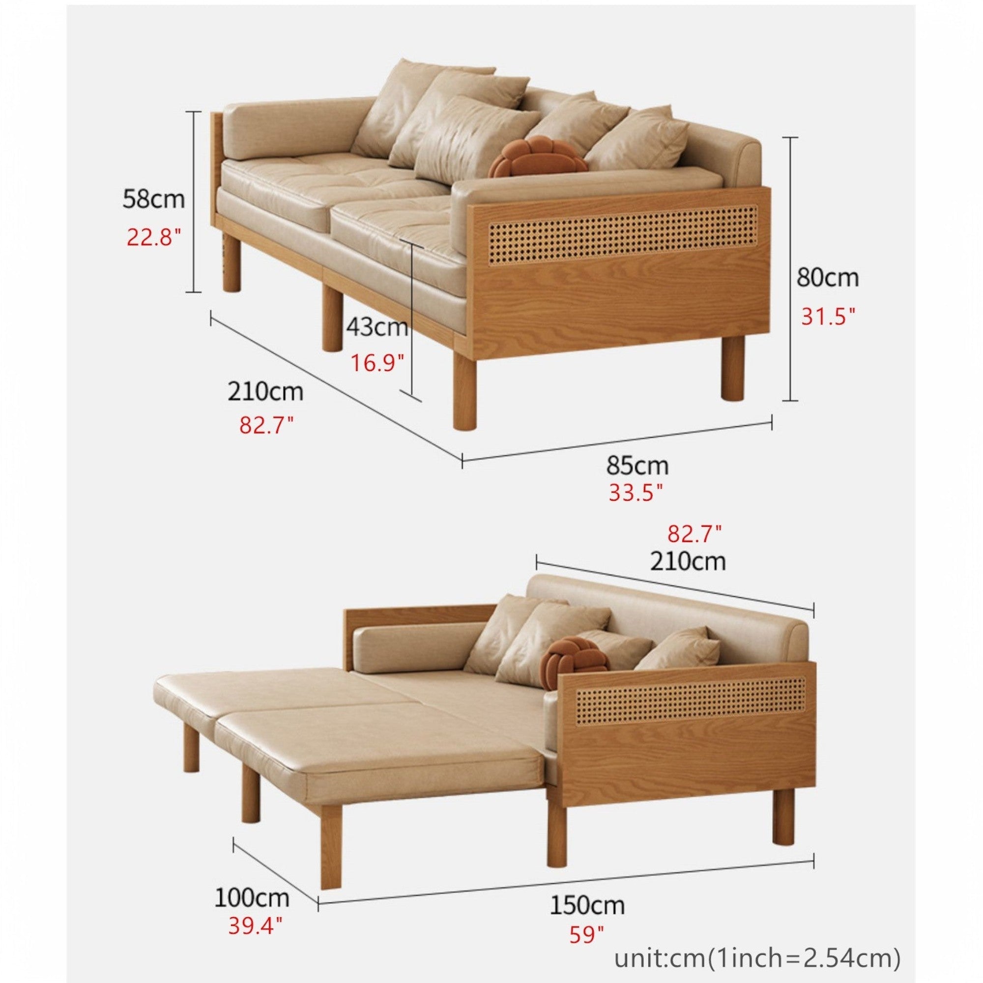 Nismaaya Multifunction Pull Out Sofa Cum Bed Solid Wood Frame