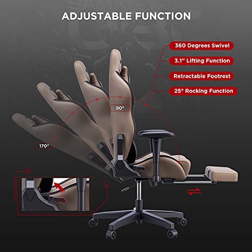 AutoFull Escritorio de Juego y Silla de Oficina con Soporte Lumbar Ergonómico, Estilo Racing, Cuero PU, Silla de Tarea Giratoria Ajustable de Espalda Alta para PC