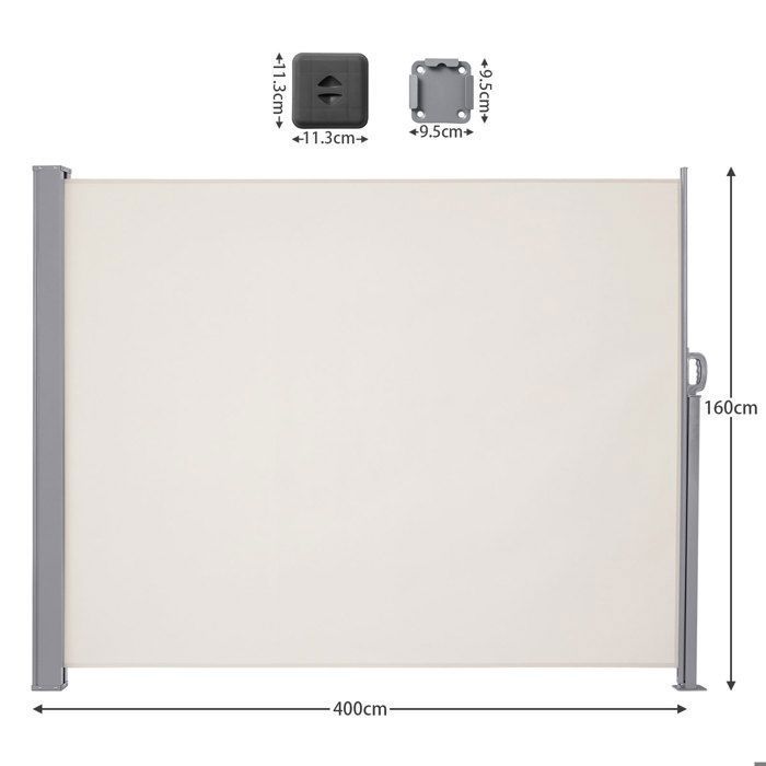 Store Latéral 160 x 400 cm, Brise-Vue Rétractable, Auvent extérieur, Résistant aux Intempéries, pour Jardin, Terrasse,Gris foncé