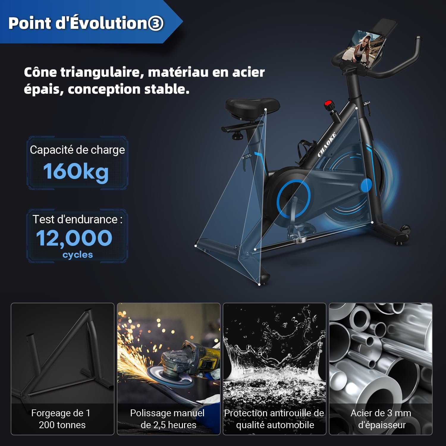 Velo d Appartement Silencieux avec Résistance Magnétique Réglable, Vélo d'appartement avec APP, Vélo d'exercice Moniteur LCD, Siège Confortable, Pour Entraînement Cardio, Capacité 160KG