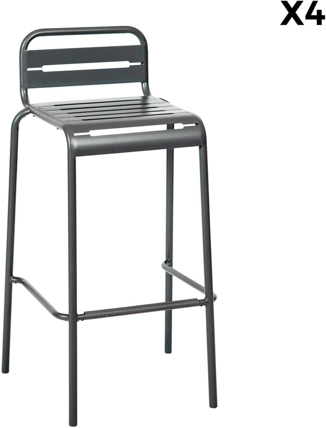sweeek - Table Haute de Jardin Acier + 4 assises Amelia Anthracite. 4 chaises Hautes en Acier. 120 x 70cm x 95cm