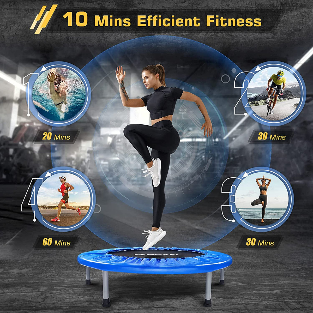 BCAN Trampolín Plegable de 38" para Ejercicio, Carga Máxima 300 lbs