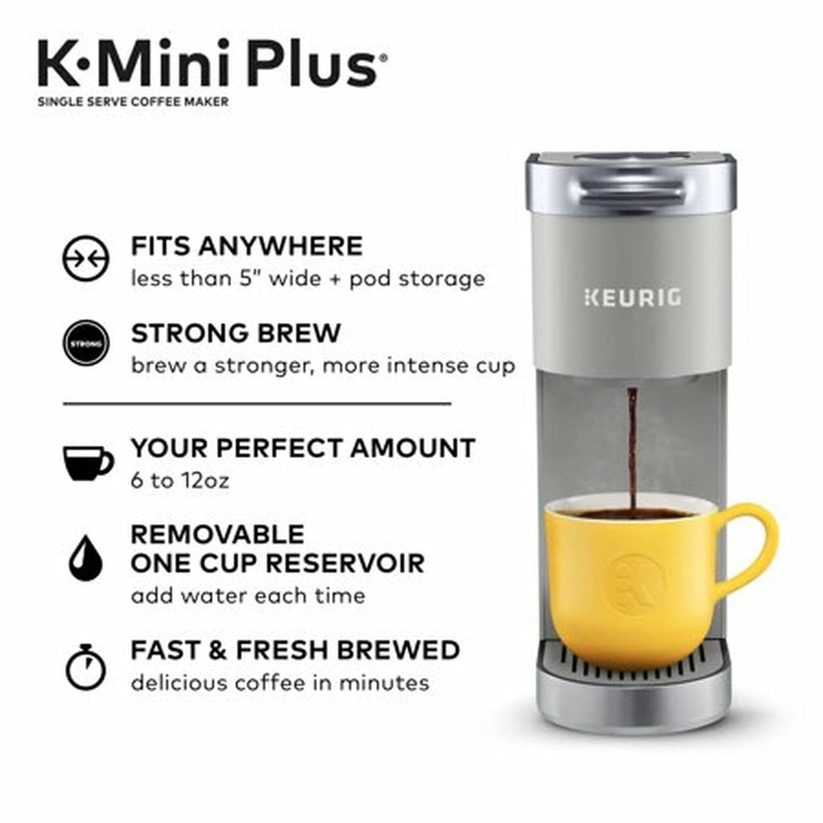 Cafetera Keurig K-Mini Plus, de una sola taza, cápsulas K-Cup, color Studio Gray