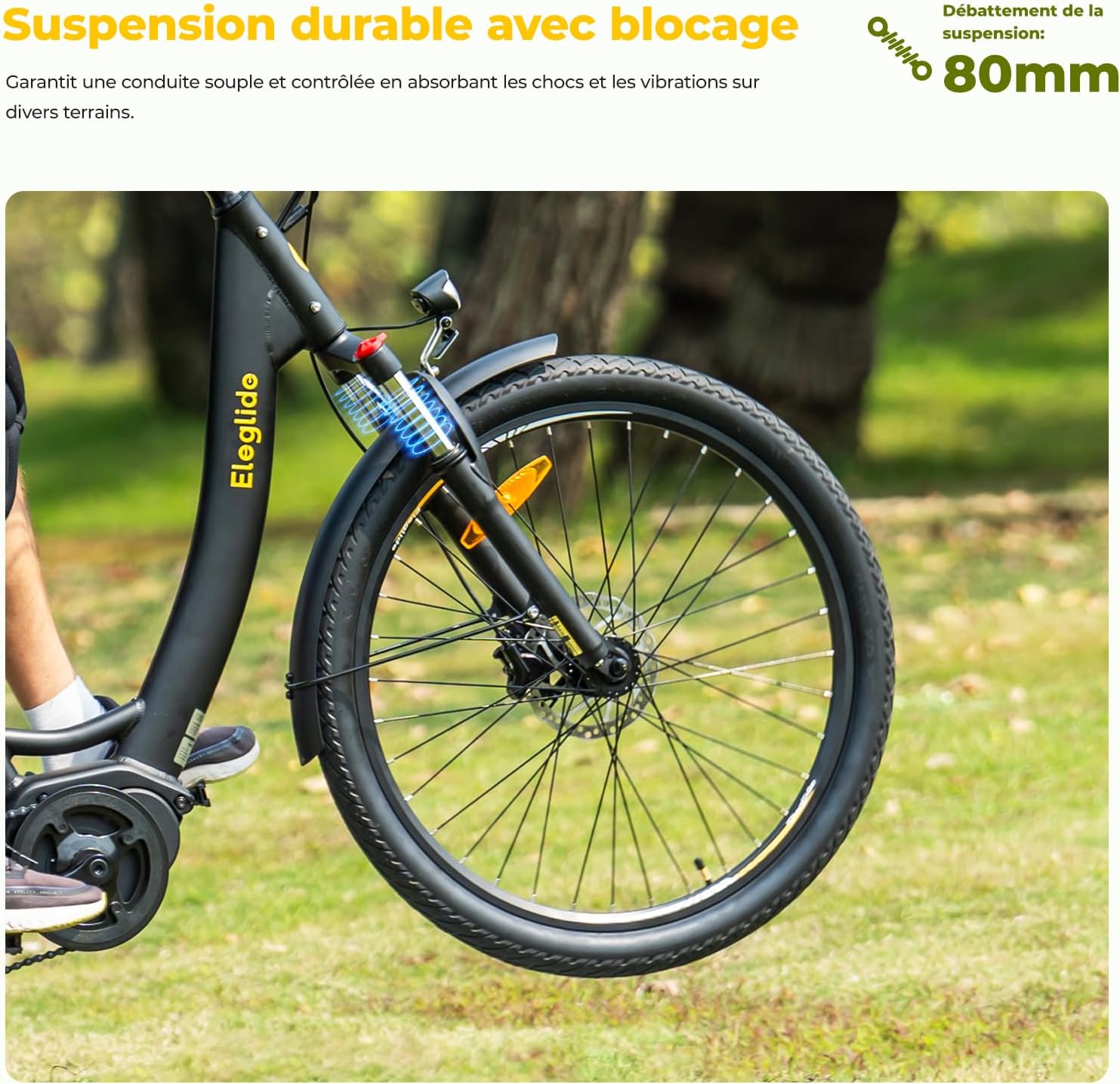 Eleglide C2 Vélo Électrique Adulte, 100Km Autonomie, Batterie Amovible, Freins Hydrauliques, Suspension Avant, 7 Vitesses, Vélo électrique à Moteur Central, Confortable pour Ville/Trekking