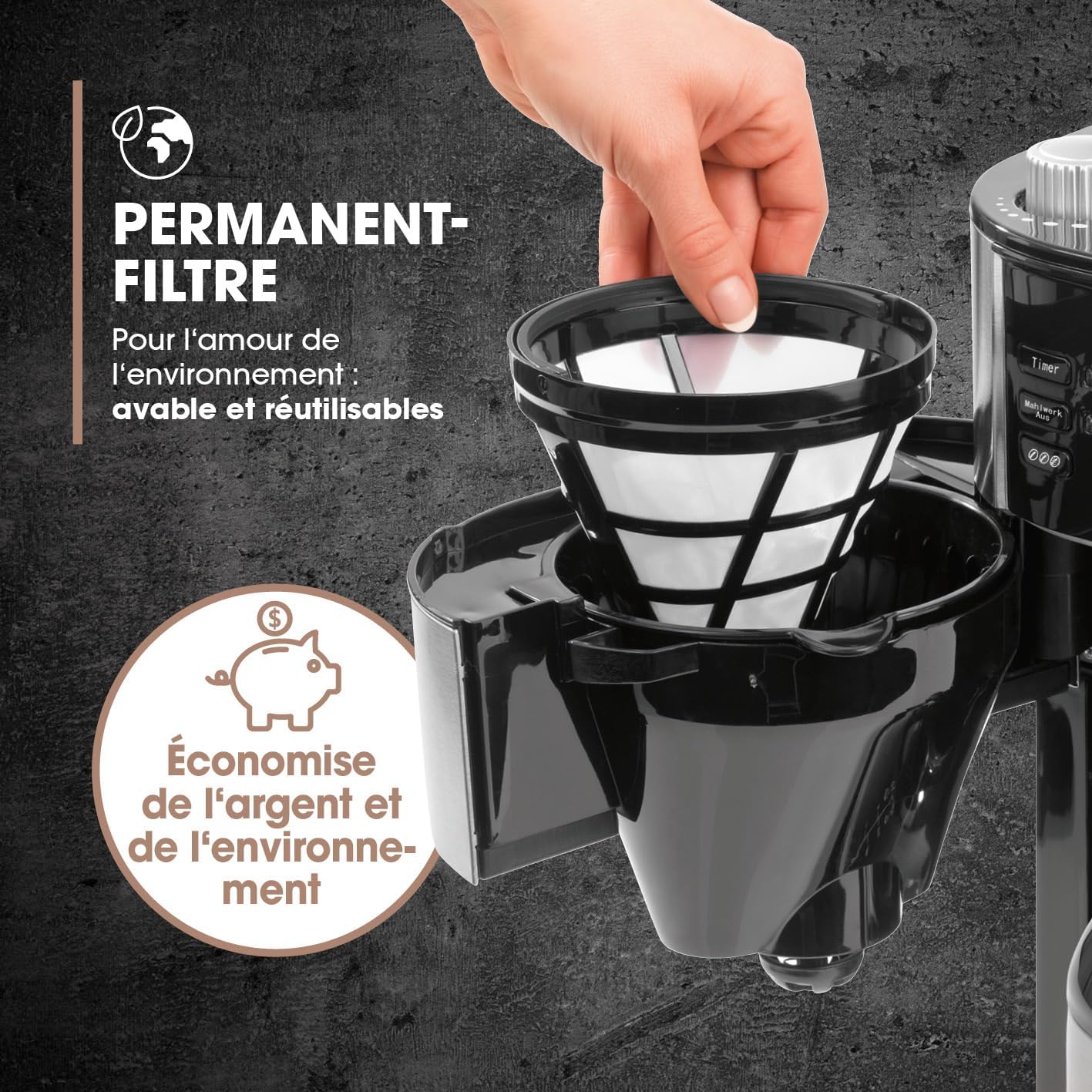 Barista Cafetière Filtre avec verseuse Isotherme 1L pur 12 tasses de café, Machine a cafe grain avec broyeur et écran digital, Fonction de minuterie