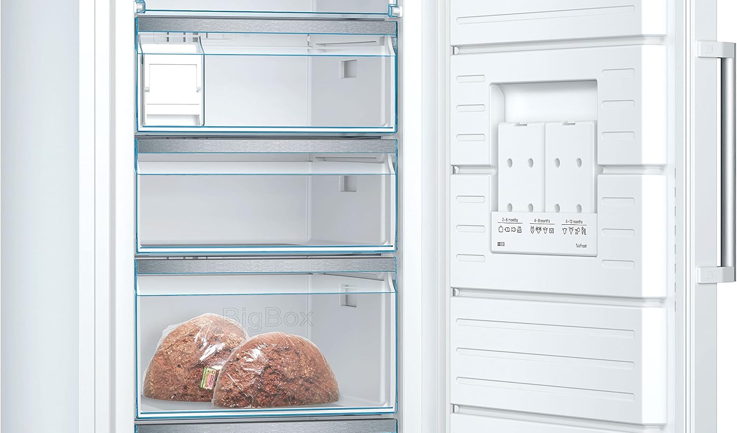 Bosch GSN54AWCV Série 6 Congélateur XXL 176 x 70 cm extra large 327 L NoFrost ne dégivrage plus jamais avec éclairage LED uniforme BigBox Espace pour gros aliments congelés Blanc