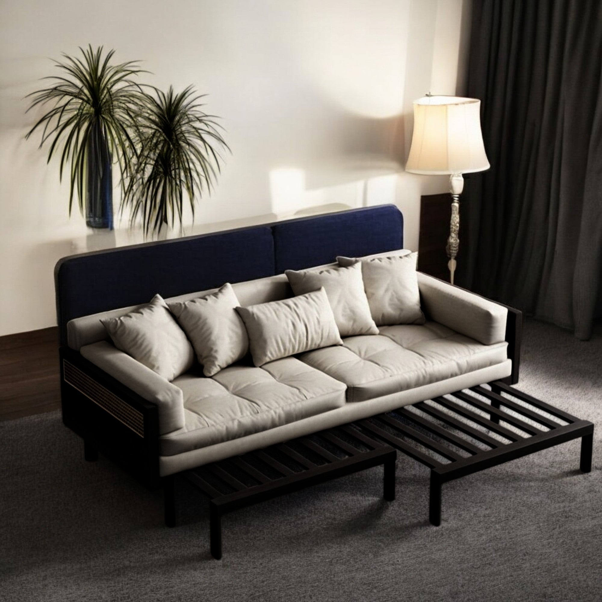 Nismaaya Multifunction Pull Out Sofa Cum Bed Solid Wood Frame