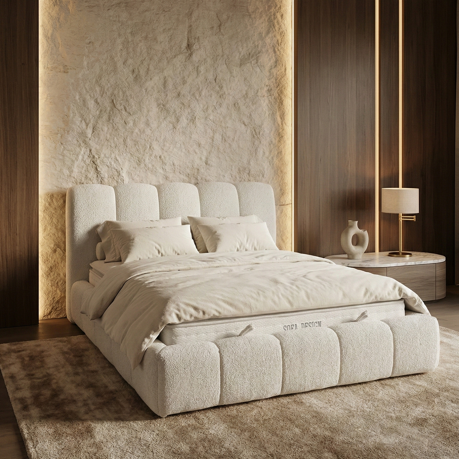 Lit Coffre Style Bubble Texturé avec Matelas et Surmatelas