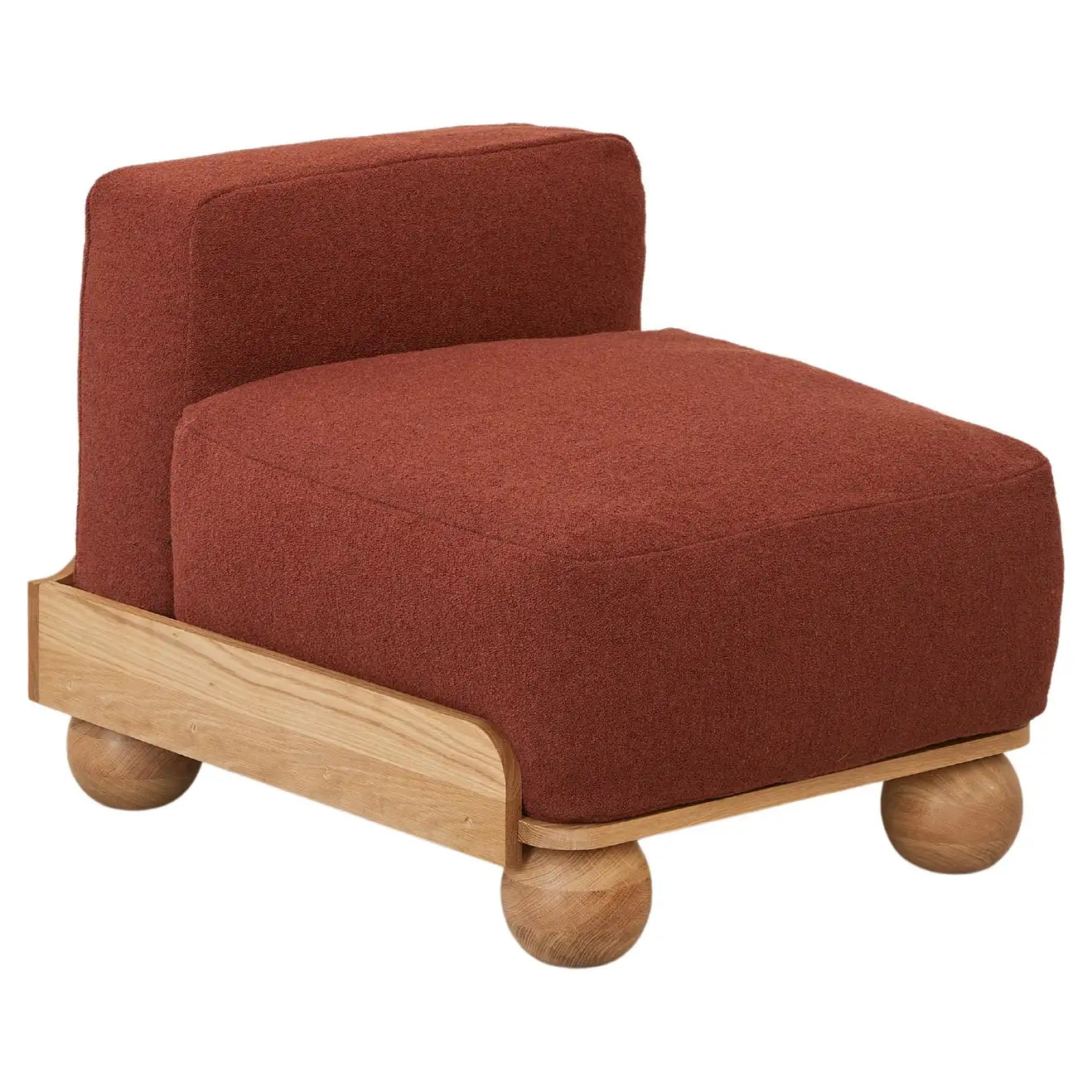 Batson Oak Wood & Velvet 1 Seater Sofa Red