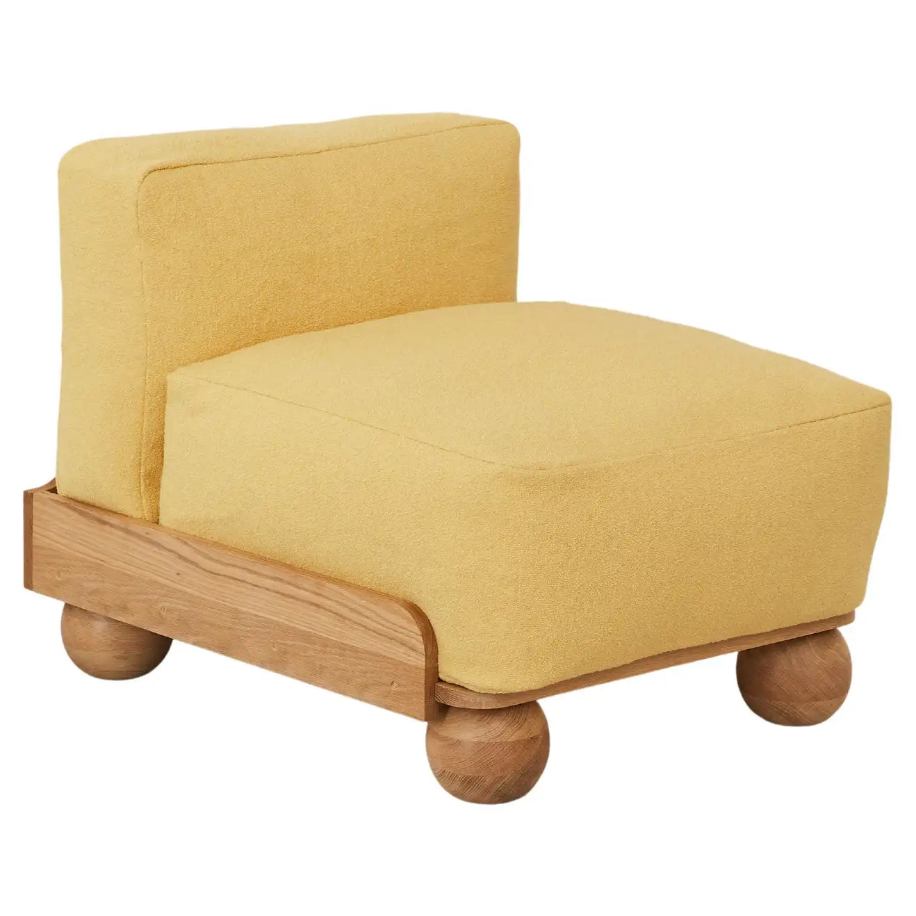 Batson Oak Wood & Velvet 1 Seater Sofa Yellow