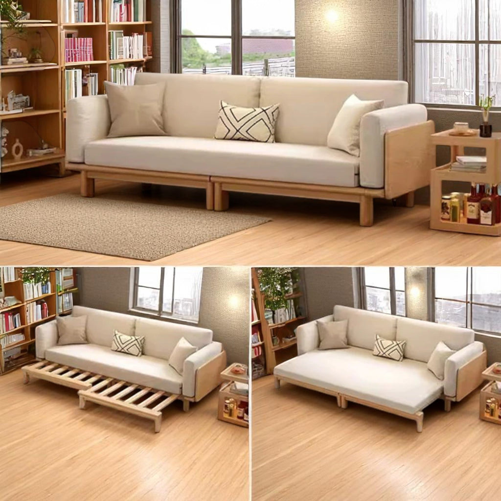 Japandi Solid Wood Sofa Bed