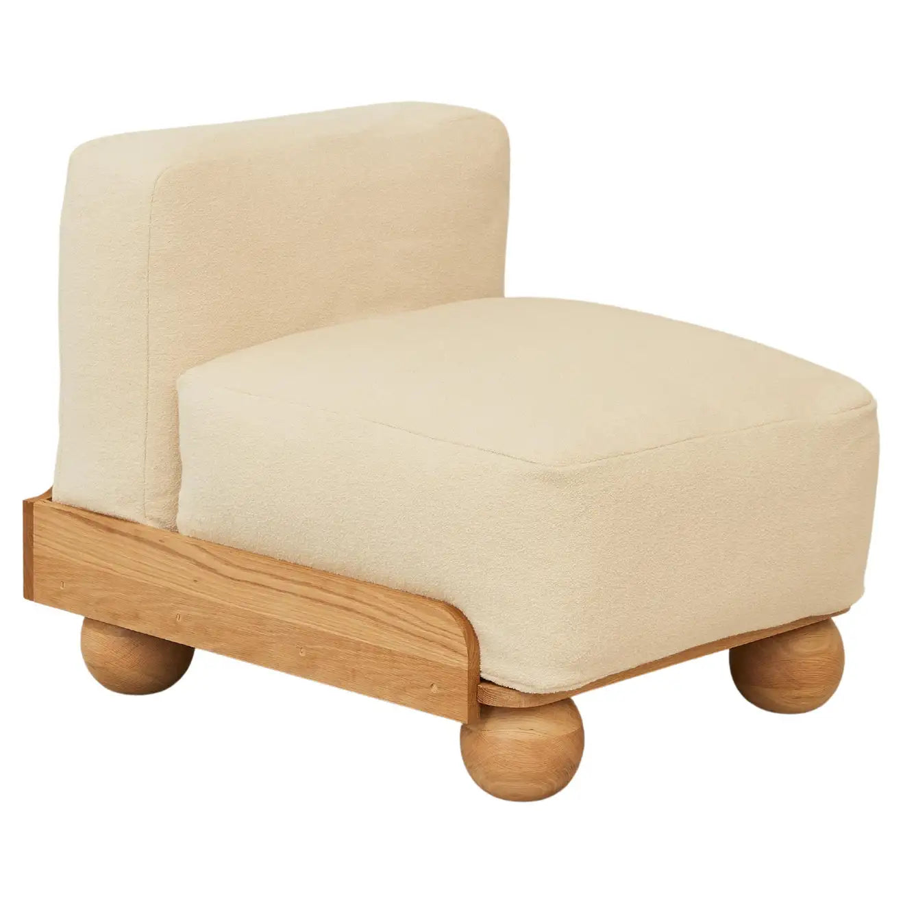 Batson Oak Wood & Boucle 1 Seater Sofa Skin White