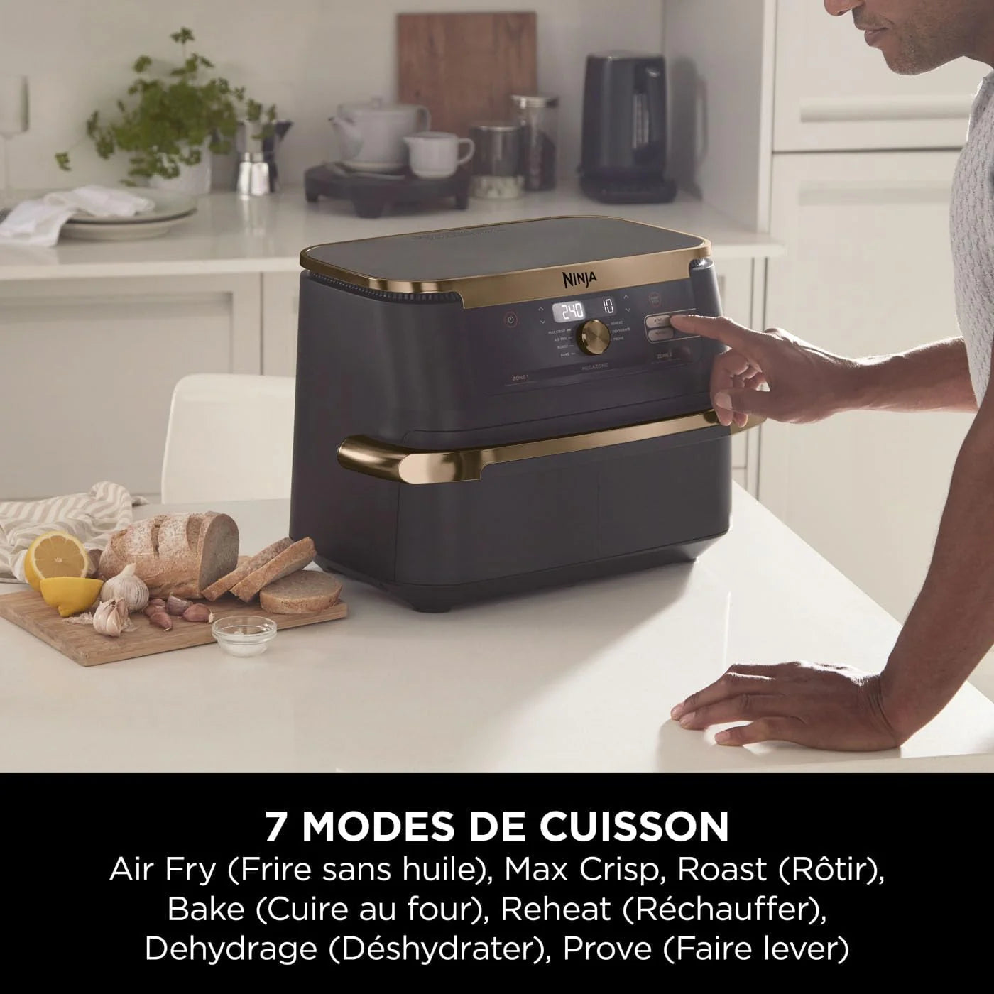 NINJA FlexDrawer air fryer 10.4L, 7-en-1, séparateur, lavable, noir/cuivre AF500EUCP