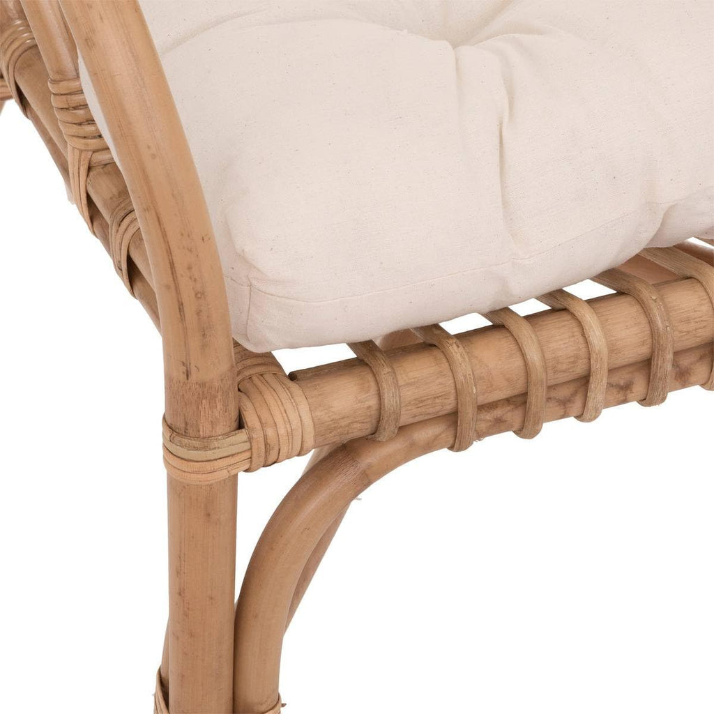 Atmosphera - Fauteuil Neta en Rotin Naturel et Coton - Blanc - 60 x 68 x 77 cm - Assise Confortable - pour Salon, Chambre, Véranda