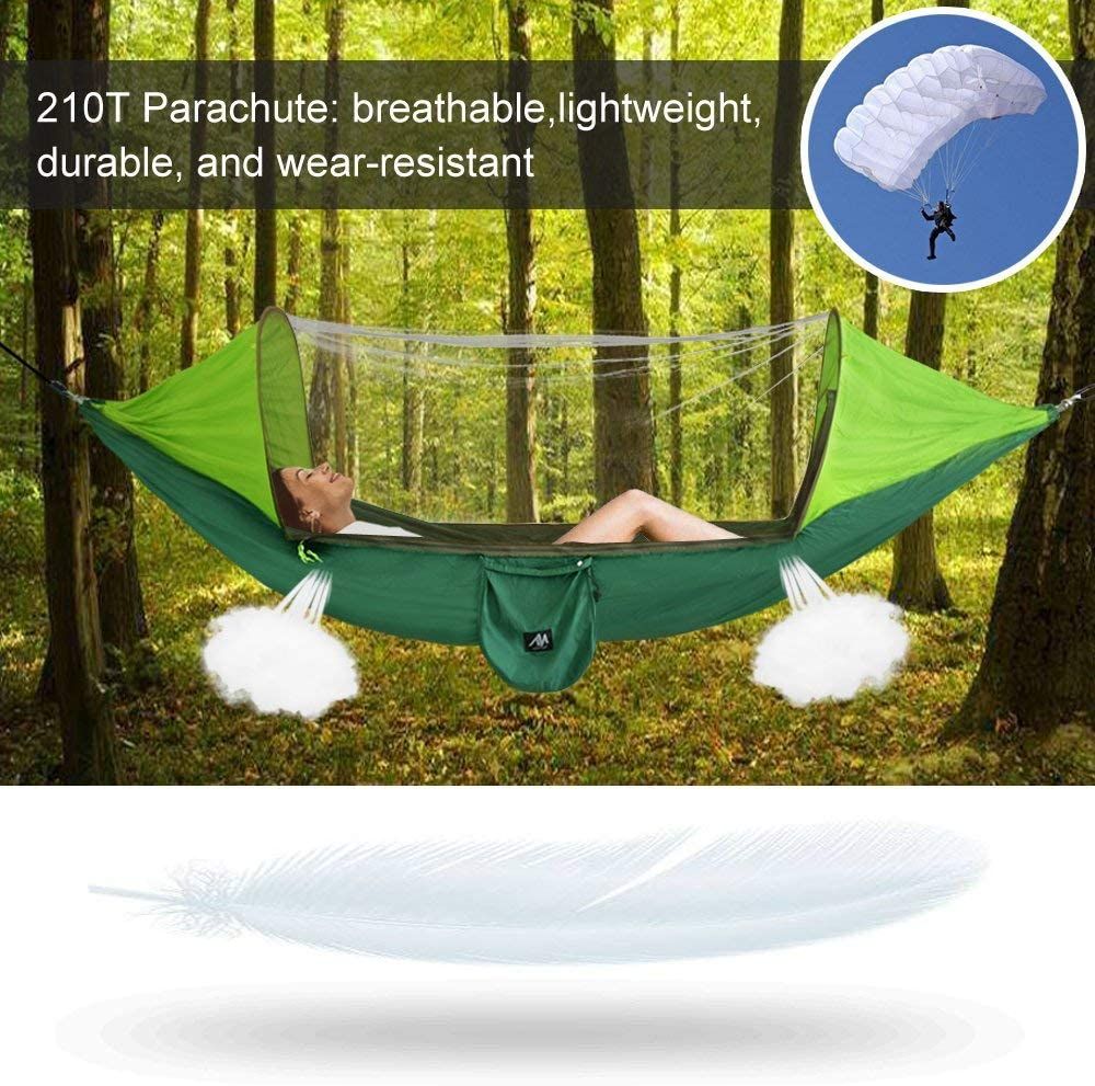 Hamaca de Camping AYAMAYA con Mosquitera y Toldo para el Sol + Ventilador Recargable para Camping con Luz LED