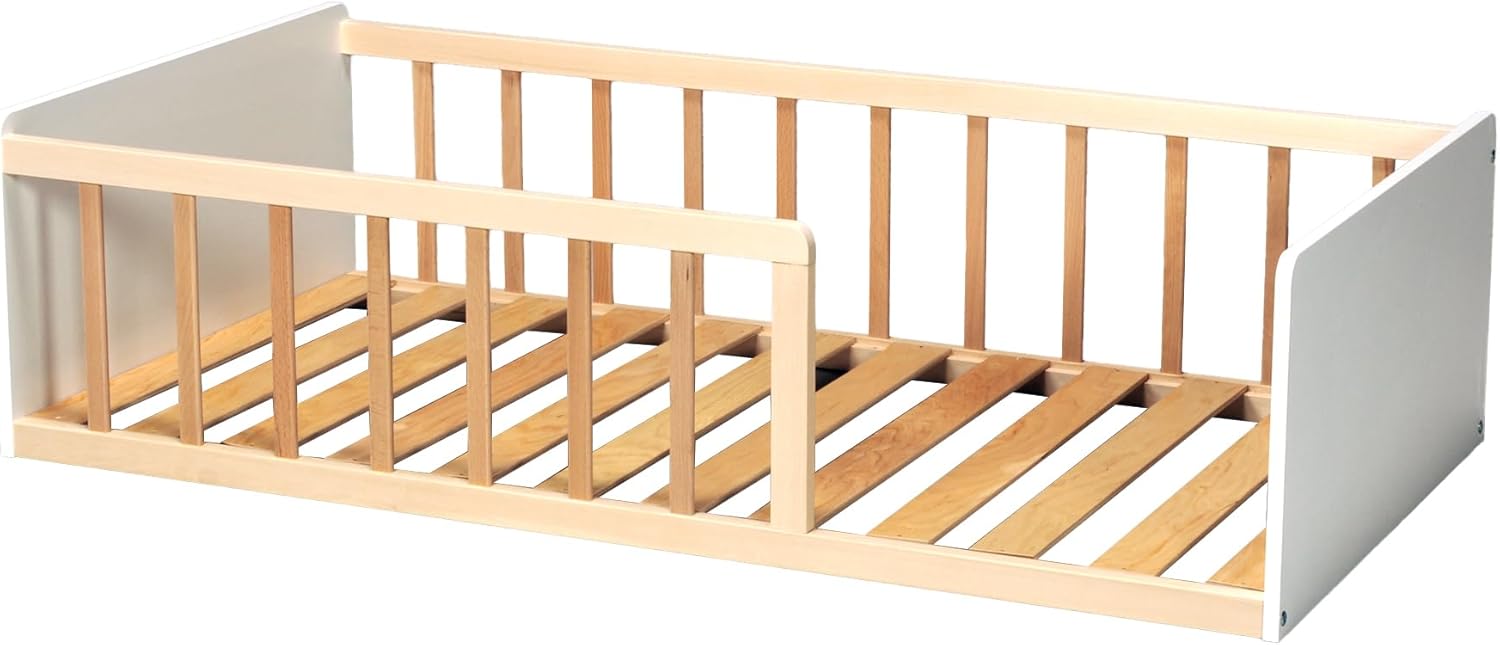 LIT Pilou 70x140 + sommier, Blanc et Naturel