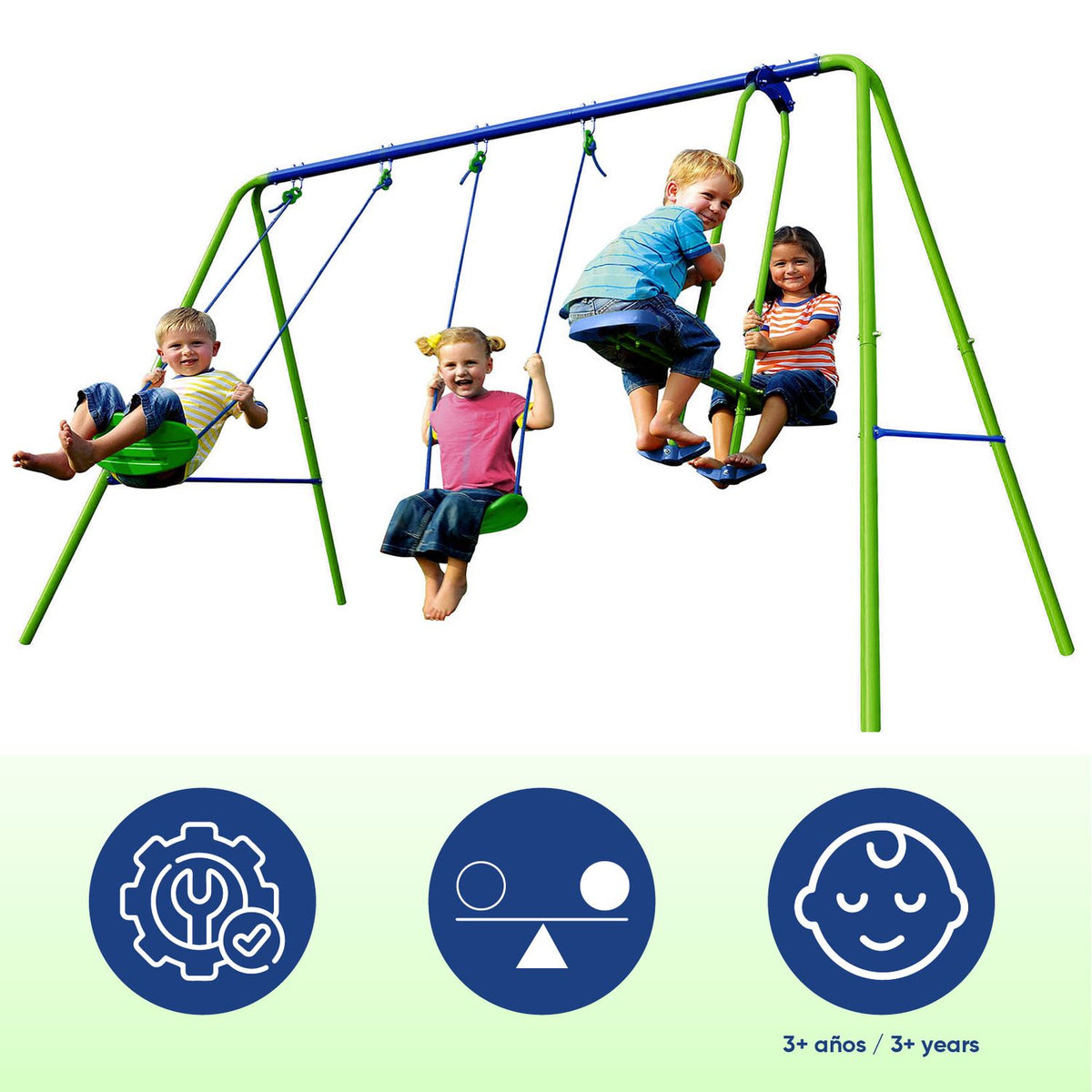 Columpio Doble Balancín Infantil Para Jardín + 3 Años Juego Para Niños De Metal Outdoor Toys 280x140x180 Cm Carga 45 Kg