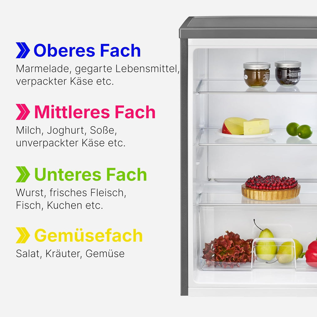 Réfrigérateur 133L inox VS2195-1-inox, Capacité nette : 133 litres, Éclairage intérieur à DEL, Contrôle de la température en continu, 3 clayettes en verre