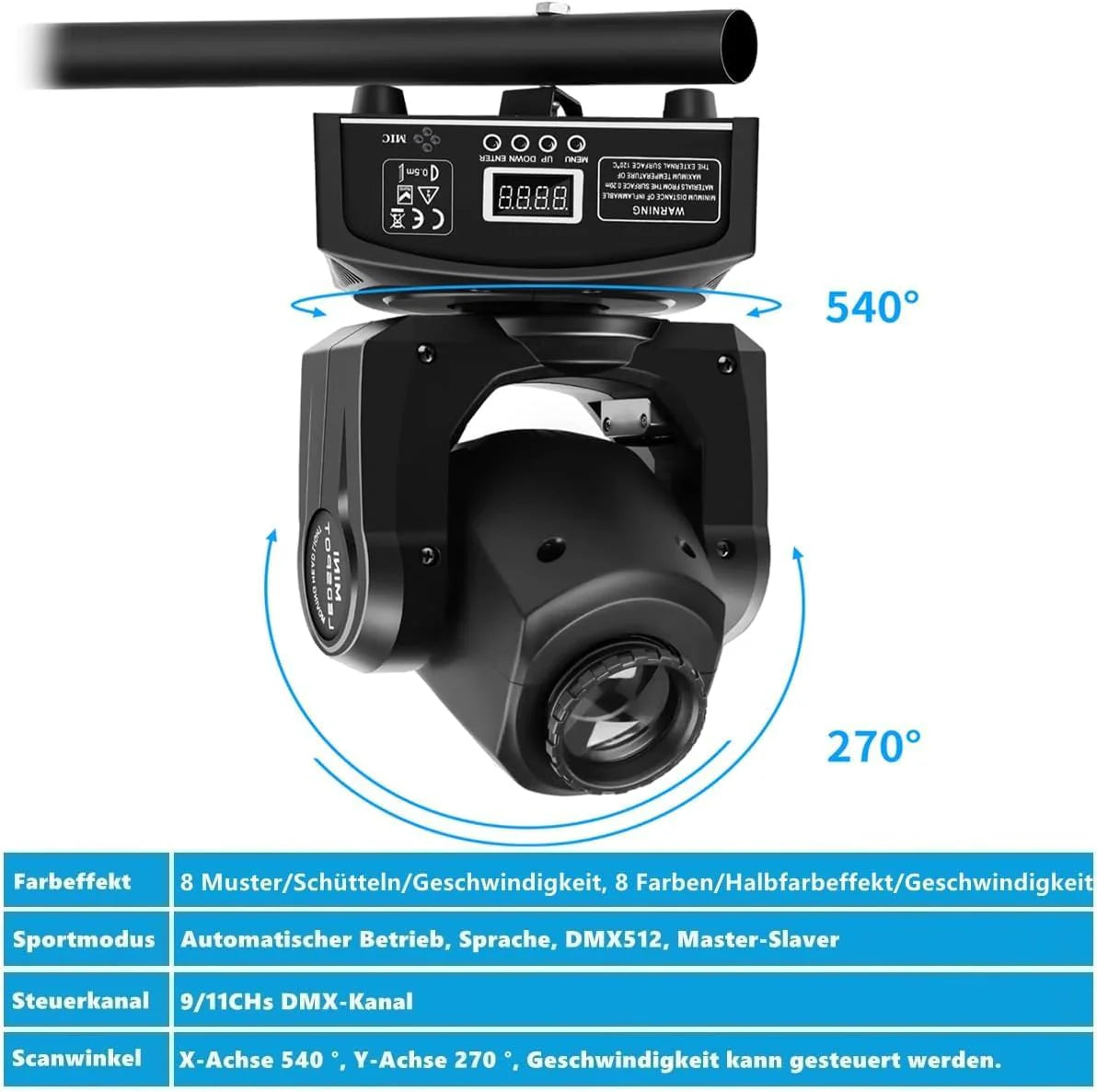 Lot 4 éclairages scène LED moving head RGBW, flight case, DMX, effet rotatif