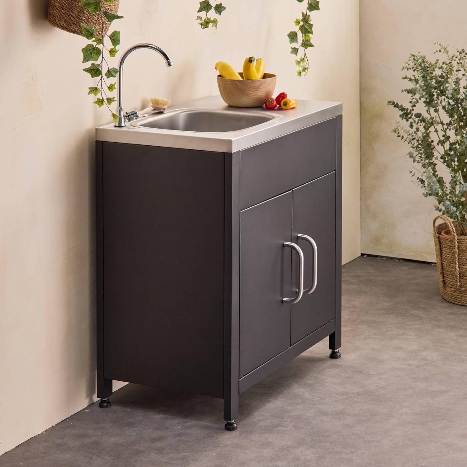 sweeek - Meuble de Cuisine extérieure en Acier avec évier L80cm