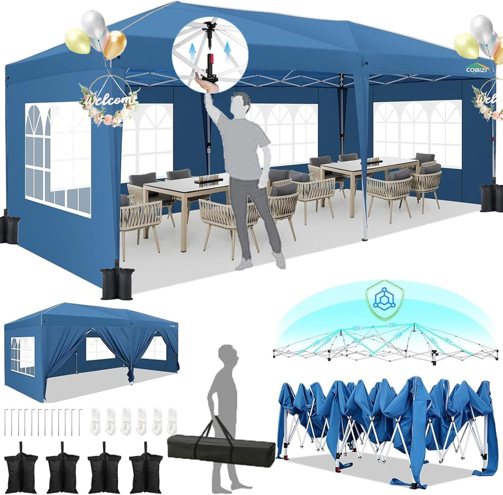 HOTEEL Tonnelle Pliante 3x6m étanche et Stable – avec 6 parois latérales, Construction en Une poussée, 8 Barres Pare-Vent – Tente de fête pour Mariage, Camping(Bleu)