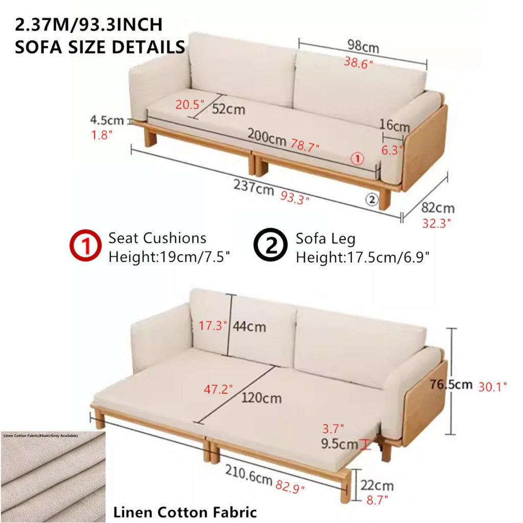 Japandi Solid Wood Sofa Bed
