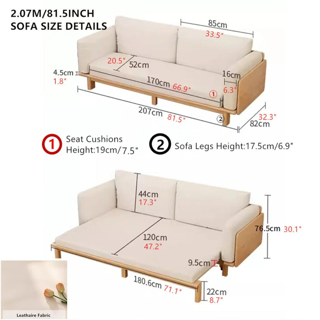 Japandi Solid Wood Sofa Bed