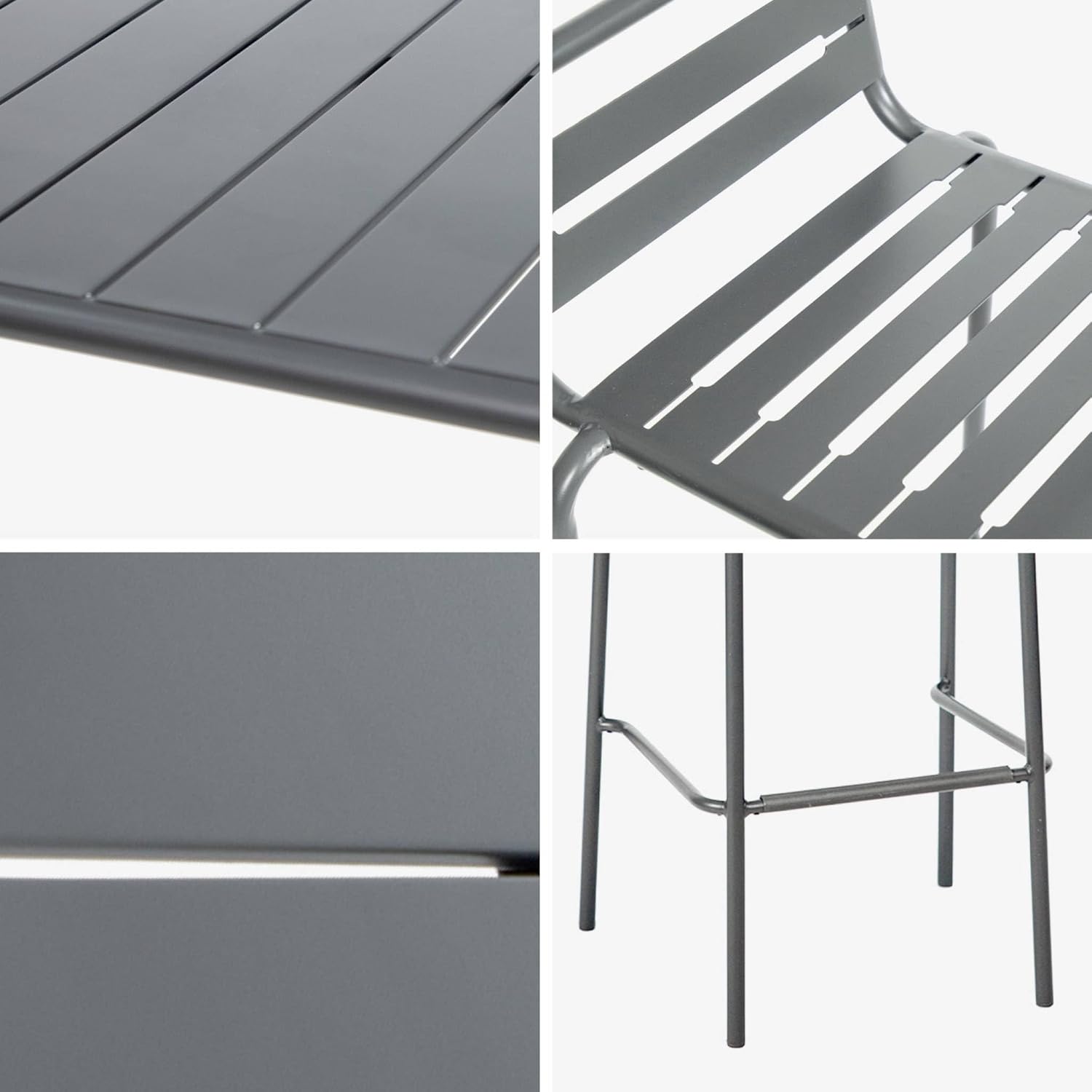 sweeek - Table Haute de Jardin Acier + 4 assises Amelia Anthracite. 4 chaises Hautes en Acier. 120 x 70cm x 95cm