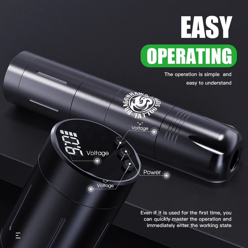 Kit de Máquina de Tatuaje Rotativa Inalámbrica tipo Bolígrafo Dragonhawk X3 PRO con Juego de Cartuchos para Principiantes
