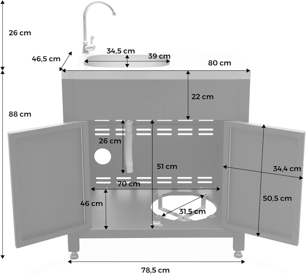 sweeek - Meuble de Cuisine extérieure en Acier avec évier L80cm