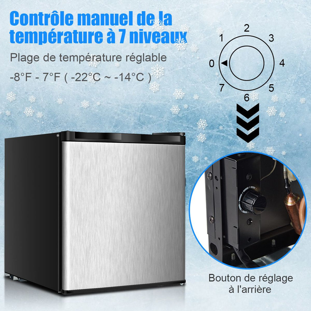 Mini Congélateur Vertical Capacité 31,1 L Porte Réversible en Acier Inoxydable Contrôle Mécanique Température Réglable