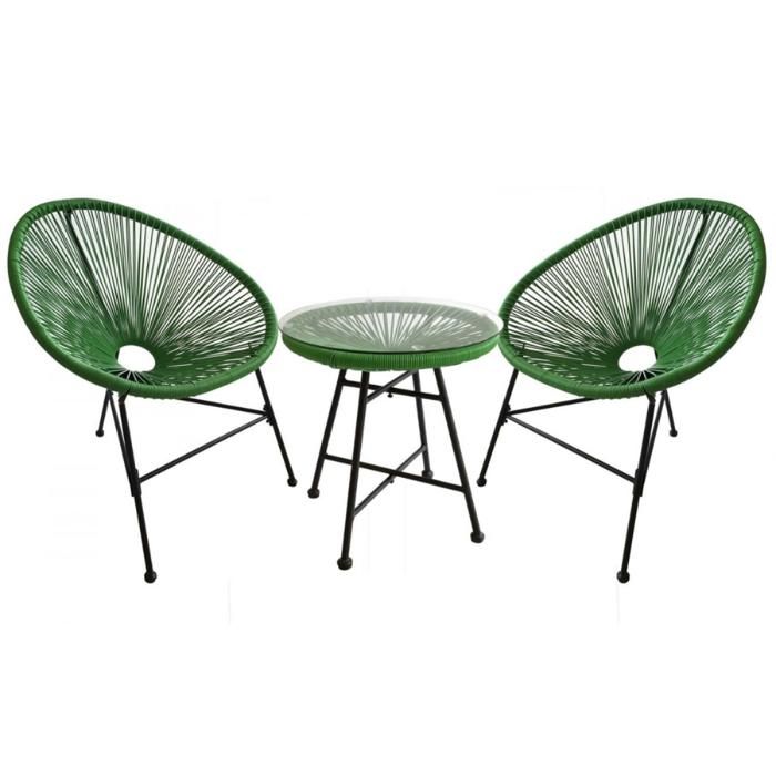 ACAPULCO - Ensemble de 2 fauteuils et table basse vert