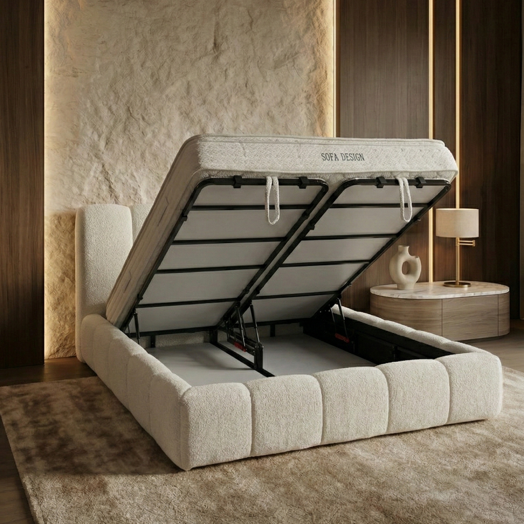 Lit Coffre Style Bubble Texturé avec Matelas et Surmatelas